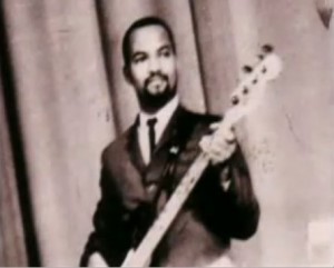 This was probably around 1962 because this bass is reported missing in 1963 and caused James to buy his trusty 62 sunburst Fender Precision. Image seems to be a video capture. Jamerson later declined touring and focused on studio recording.